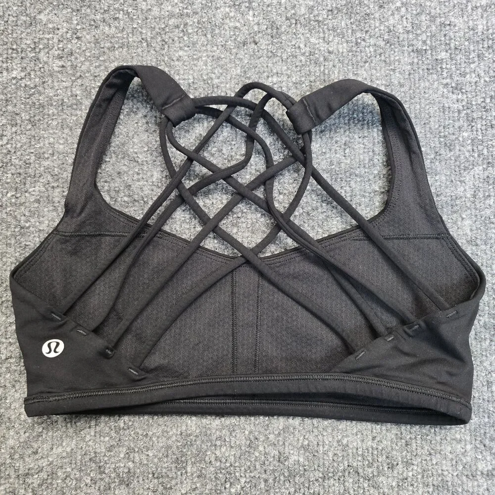 Lululemon Free To Be Wild Bra Womens 6 Black Strappy Back Yoga Athletic Gym Top